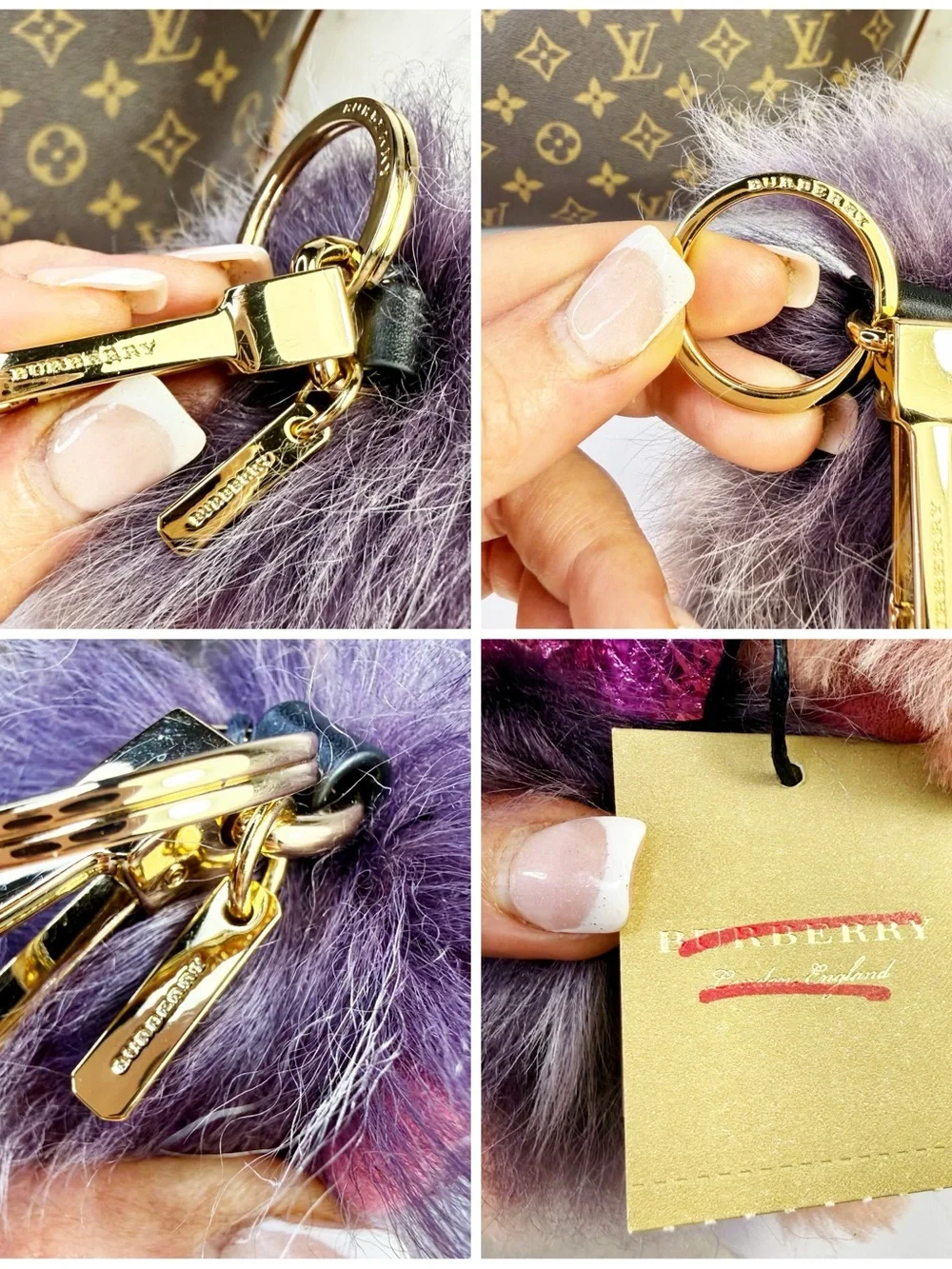 Burberry Thomas Bear Pink & Lavender Pom-Pom Keychain/Bag Charm